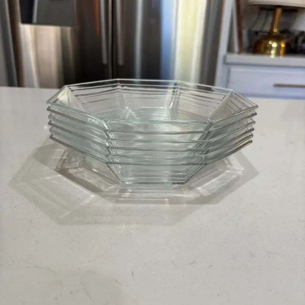 Vintage Arcoroc Octime Octagonal Clear Glass Soup Bowls 7.5” (6)